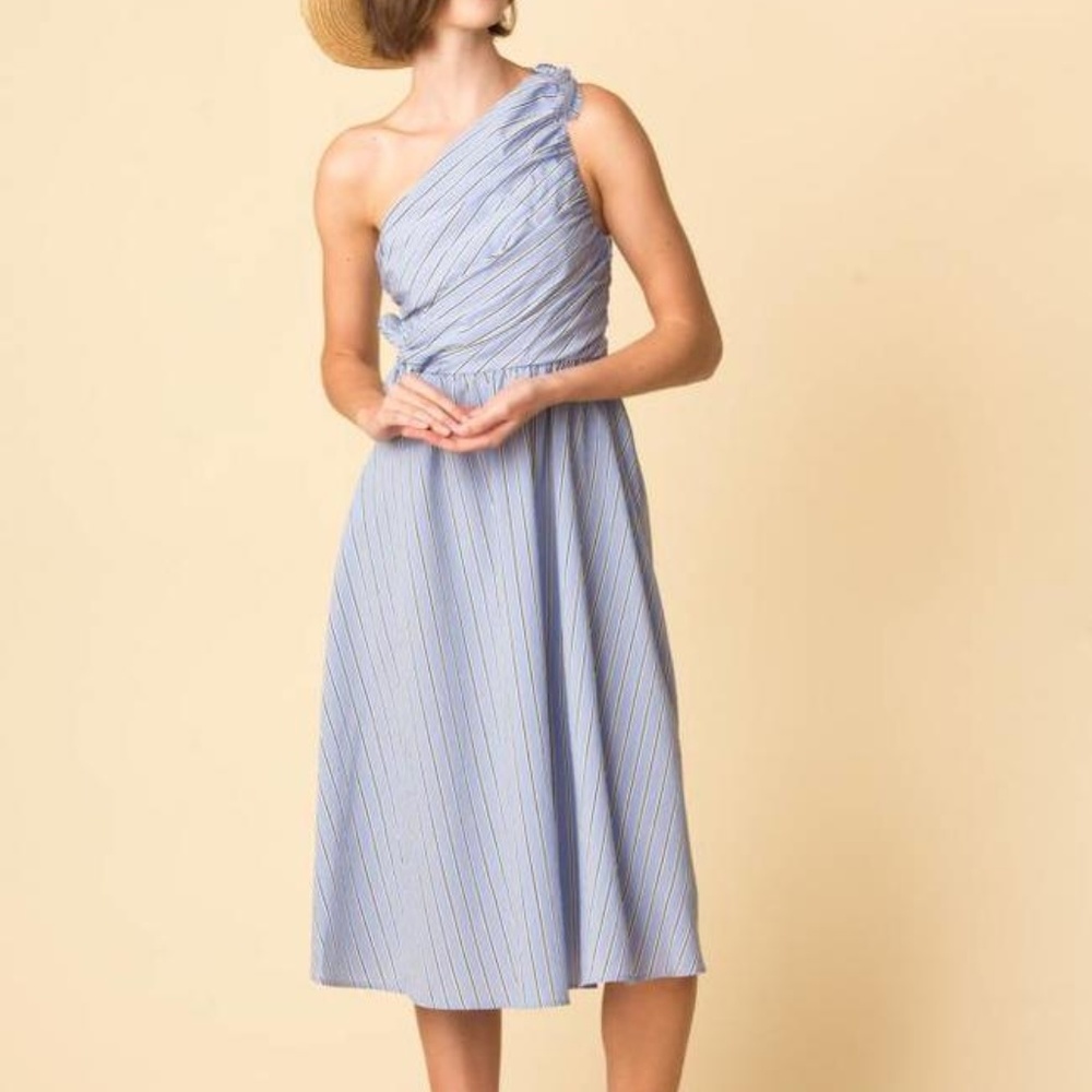 A.L.C. Cabrera Blue Stripe One-Shoulder Dress